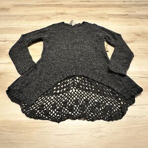PPLA Women Small Sweater Laramie Knit‎ Fit Flare Crochet Long Sleeve Gray New